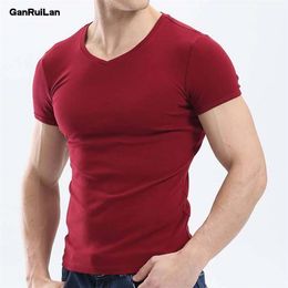 Tops Men T Shirt Fitness Tshirts Mens V neck Man Tshirt For Male Tshirts M4XL Plue Size B0667 220526