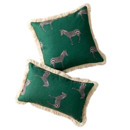 Cushion/Decorative Pillow Home Decor Green Cushion Cover Couch Decorative Case Vintage Zebra Print Tassel Sofa Chair Coussin