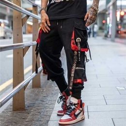 Men Purple Joggers Pants Mens Pockets Streetwear Cargo Pants Male Hip Hop Track Pants Korean Fashions Overalls 211006