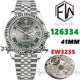 EWF V3 ew126334 Cal.3235 EW3235 Automatic Mens Watch 41MM Dark Grey Dial Green Roman 904L Stainless Steel Bracelet With Same Serial Warranty Card eternity Watches