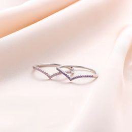 -Moda transfronteiriça Linha em forma de V Diamond S925 Sterling Silver Ring feminino INS vento coreano Personalidade simples índice de mão ornamentos da mão de dedo