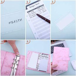 Gift Wrap PU Binder Cover With A6 Pockets Expense Budget Sheets Sticker Labels For Money Saving Cash Envelopes PinkGift