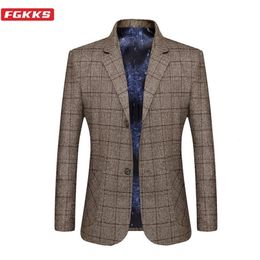 FGKKS Brand Men Blazers Lined Print Men's Business Casual High Quality Wild Suit Fashion Slim Fit Lattice Blazers Coat Male 201128