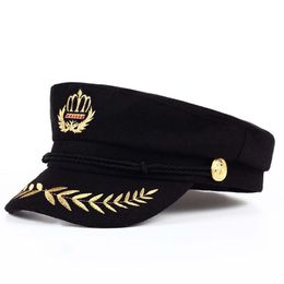 cadet hats for men Canada - Berets 2022 High Quality Student Cap Men Women Cadet Hat Wool Flat Top Black Army Sailor Unisex Retro Beret Octagonal CapBerets