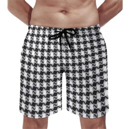 Men's Shorts Abstract Houndstooth Board Black White Plaid Funny Short Pants Man Design Plus Size Swim Trunks GiftMen's