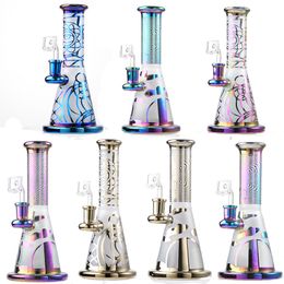 Wholesale PYREX Glass Bong Colourful Bongs Matte 14mm Female Joint Rainbow Smoking Pipe Frosting Straight Tube Dab Tool Water Pipes Oil Rigs With Banger