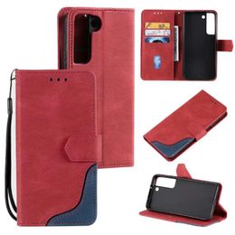 Skin Feel Contrast Color Leather Wallet Cases For Samsung S22 PLUS A33 A53 A13 S21 Ultra S21FE A32 A52 A72 A22 A12 Credit ID Slot Cash Pocket Holder Flip Cover
