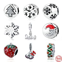 925 Silver Fit Pandora Charm 925 Bracelet christmas gift red strawberry tree hat charms set Pendant DIY Fine Beads Jewellery