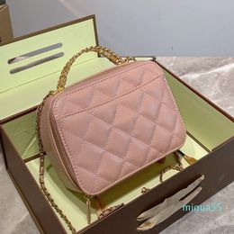 Spring Summer Pearl Pink White Lambskin Cutout Handle Bag Luxury Designer Quilted Crossbody Gold Metal Multi Pocket Cosmetics