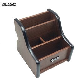 Creative Wood Board Remote Control Storage Box Phone Knife Pen Coffee Table Stand Desktop Board Storage Box Brown 210330