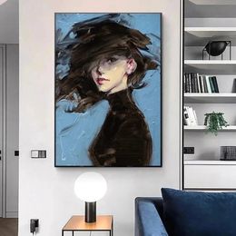 Sexy Woman on Blue Background Canvas Painting Modern Posters and Prints Girl Abstract Figure Pictures for Living Room Home Decor
