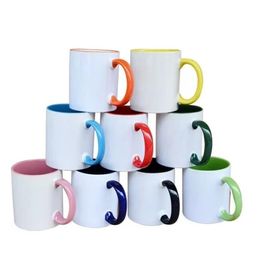 Home Blank Sublimation Ceramic mug Colours handle Colour inside blanks cup DIY Transfer Heat Press Print water cup Sea ShippingZC1153