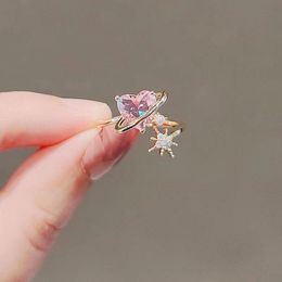 Lovely Pink Crystal Love Open Ring Fashion Female Jewelry