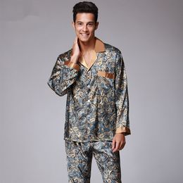 Men's Sleepwear Luxury Pajamas Men Paisley Pattern Sleepwear Silk Longsleev 220823