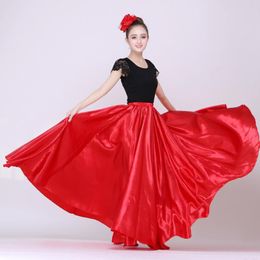 Stage Wear Solid Spanish Flamenco Skirt 10 Colours Satin Smooth Plus Size Performance Belly Dance Costumes Femal Woman Gypsy Style