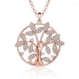 Pendant Necklaces Luxury Rose Gold Tree Of Life Rhinestone Big Necklace For Women Long Sweater Chain Korean Fashion Statement Jewelry 2022