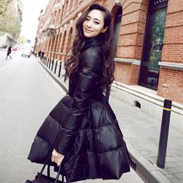 SHENGPALAE 2020 New Winter Autumn Coat Black Stand Collar Large Hem Fashion Women Vintage Keepwarm Thin Jacket FF510 T200114