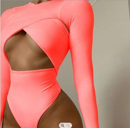 Summer New Solid Show Waist Bodycon Romper For Women Long Sleeve Cross Hollow out Slim Sexy One Piece Jumpsuit H316