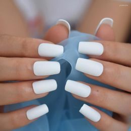 False Nails White Medium Simple Fake Nail Flat Pratice Salon Square Matte Snow DIY Artificial Tips Prud22