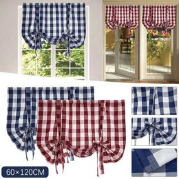 Curtain & Drapes Cheque Lace Up Curtains For Windows 24 X 47 Inch Rod Pocket Translucent Philtre Kitchen Bedroom Red Grey CurtainsCurtain
