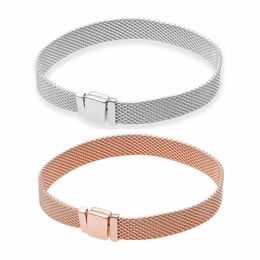 Watchband strap style Mesh Bracelet 925 Sterling Silver Women mens Party Jewelry with Original box for Pandora Rose gold plated Charms bracelets