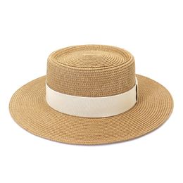 Sun Hat For Women Flat Top Jazz Fedoras Hat Summer Elegant Panama Straw Hats Leisure Breathable Beach Cap