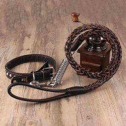 Top Quality Leather for dogs 13 50kg Pet Dog Collar Leash Fashion Designed Dog Leash Strap Rope Traction Pet Harness Leash Lead 201101