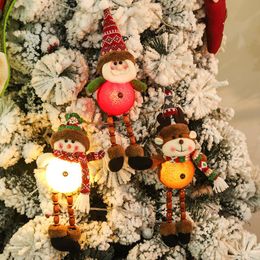 Christmas Decorations Doll Pendants With Led Lights Cute Elk Snowman Santa Claus Tree Hanging Ornament Xmas Year GiftsChristmas