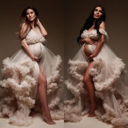 Customise Prom Dresses 2022 Elegant Women's Dress Ruffle Edge Photoshoot Maternity Robes for Baby Showers Long Evening Gowns