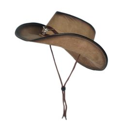 Berets Leather Cowboy Hat Women Men Western Sombrero Hombre Pamama Windproof Rope Jazz HatBerets