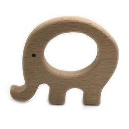 Beech Wooden Elephant Natural Handmade Wooden Teether DIY Wood Animal Pendant Eco-Friendly Safe Baby Teether Toys
