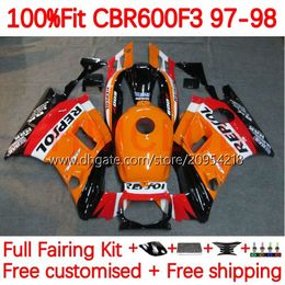 OEM Body +Tank For HONDA CBR600FS CBR600 CBR 600 F3 FS CC 95-98 142No.2 600FS 600CC 600F3 CBR600F3 95 96 97 98 CBR600-F3 1995 1996 1997 1998 Injection Fairing hot orange