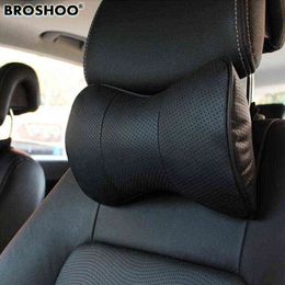 bamboo seat cushions Australia - BROSHOO Car Neck Pillow Auto Seat Headrest Genuine Leather Pillows Rest Cushion Headrest Pillow Car-Styling Accessories 1Pair H220422