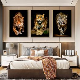 Walking Leopard Posters Prints Canvas Painting Wild Animal HD Pictures Wall Art Panther Decoration Picture For Living Room Decor