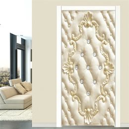 European Style 3D Golden Soft Roll Door Sticker Living Room Bedroom Luxury Home Door Poster PVC Self Adhesive Waterproof Sticker 210317