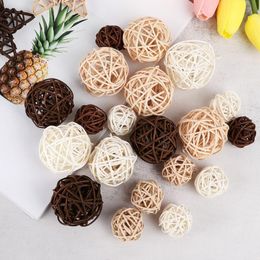 Party Decoration 10PCS Wood Coffee White Rattan Ball Heart Stars DIY Accessories Home Decorations Christmas Tree Ornament Wedding Supplies
