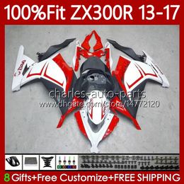 Injection Body For KAWASAKI NINJA ZX300 Red white ZX3R EX ZX 3R 300R ZX-300R 13-17 125No.43 EX300R ZX-3R ZX300R 13 14 15 16 17 EX-300 2013 2014 2015 2016 2017 OEM Fairing