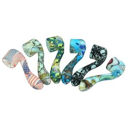 Wholesale Silicone Smoking Hand Pipe Glow In The Dark Colorful Tobacco 4.6inch Alien Skull Water Transfer Printing Color Ultimate Tool With Removable Glass Bowl
