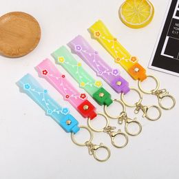 Cute Candy Color PVC Flower Keychain for Women Girls Key Chains Keyring Car Bag Backpack Pendent Charms Accessories
