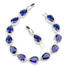 Link Chain Elegant Blue Crystal Tennis Bracelet For Women Fashion Water Drop Wedding Jewelry GiftLink Fawn22