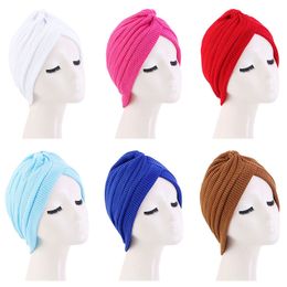 Knit Cotton Ruffle Turban Knotted Stretch Headwrap Soild India Islamic Headscarf Muslim Hijab Headwear Chemo Cap Turbante