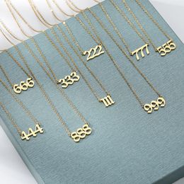 Pendant Necklaces 222 333 444 555 666 777 888 999 For Women Men Rose Gold Silver Color Stainless Steel Angel Number Necklace PendantPendant