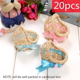 20pcs Mini Rattan Baby Cradle with Ribbon Candy Box Christening Baptism Souvenirs Maternity Gifts Shower for Guests 220427