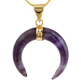 Pendant Necklaces Crescent Moon Reiki Healing Labradorite Amethyst Charms For Jewellery Making DIY Necklace Accessories