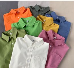 Men Colourful Pocket Solid Shirts Autumn Long Sleeve Casual Shirts For Men Harajuku Fashions Plus Size Oversized Blouse
