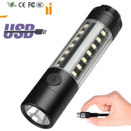 New LED Flashlight USB Built in 18050 Battery XM-L T6 & 28pcs SMD 2835 Rechargeable 6 Modes Torch Lantern for Camping