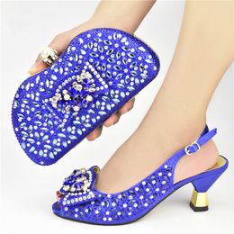 Dress Shoes R.Blue Color With Bags Set High Heel Ladies And Bag Handmade Styling Women Party BagDress