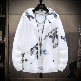 Men's Jackets Summer Men's Thin Long Sleeve Sun Protection Clothing Hooded Print Casual Male Jacket Breathable Outside B5Men's