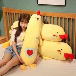 Cm Long Chick Plush Pillow Filled Soft Sussen Yellow Chicken Cuddle Sleeping Companion Children Present J220704
