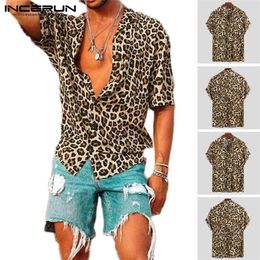 Summer Short Sleeve Leopard Print Shirt Men Lapel Neck Loose Button Up Blouse Breathable Streetwear Sexy Shirts Men INCERUN 220527